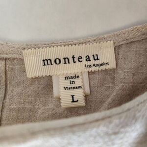 Monteau Peasant Cottagecore Linen Blend Dress Size Large‎ Solid Sleeveless Belt